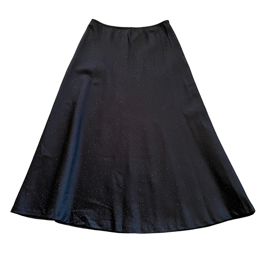 White House Black Market Black Satin Circle Skirt with Shine Starburst Detail